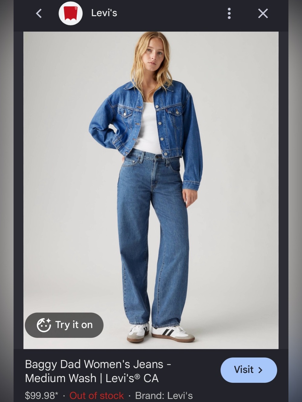 Levi's Women's Baggy Boyfriend Jeans in Medium Blue